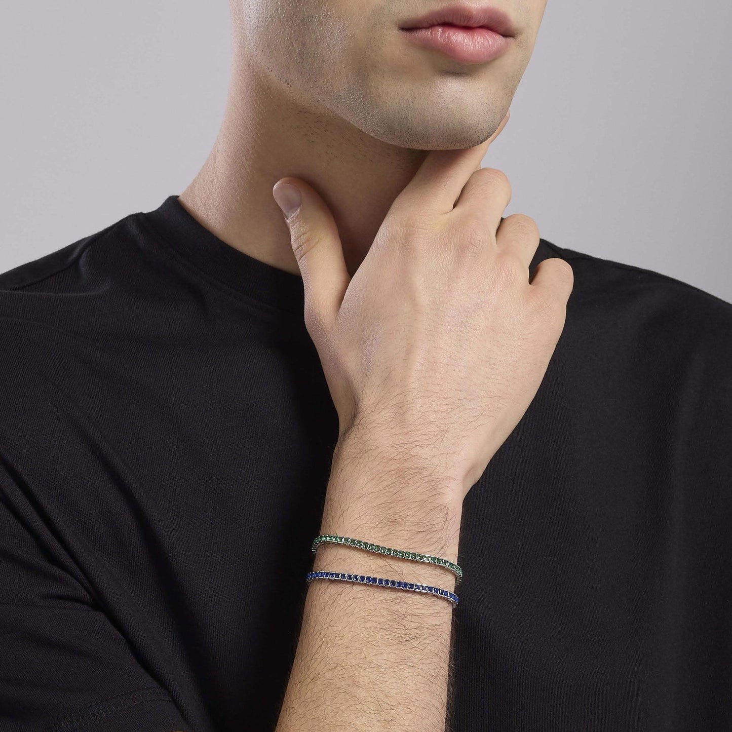 Bracciale tennis uomo con smeraldi sintetici| Mabina GioielliTennis Club