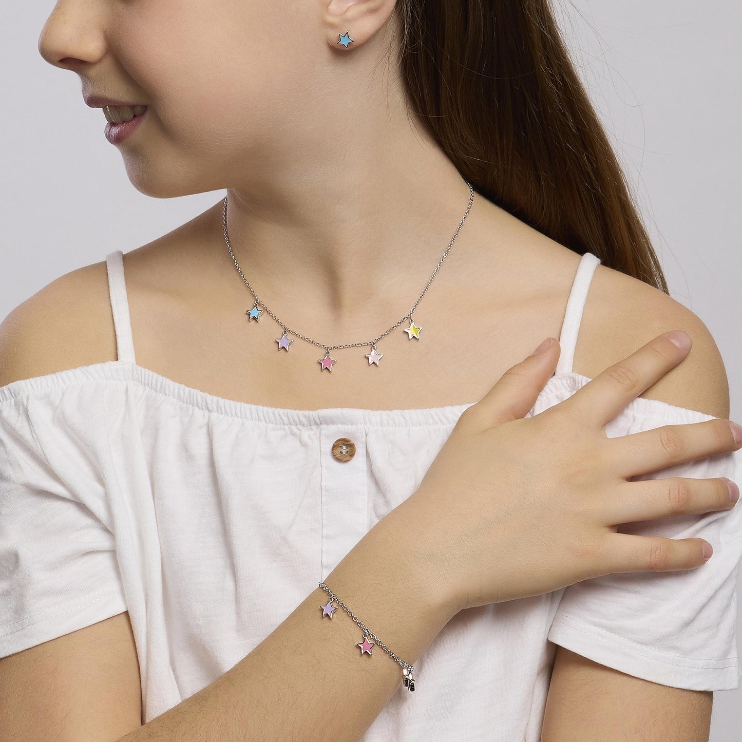 Girocollo in argento con stelle pendenti smaltate STELLA STELLINA