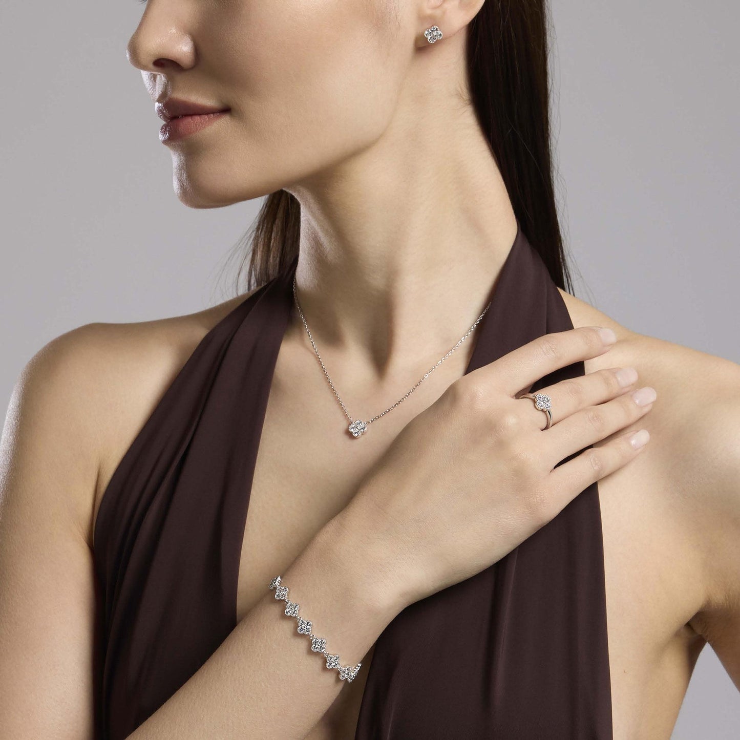 Anello in argento con fiore in zirconi JASMINE