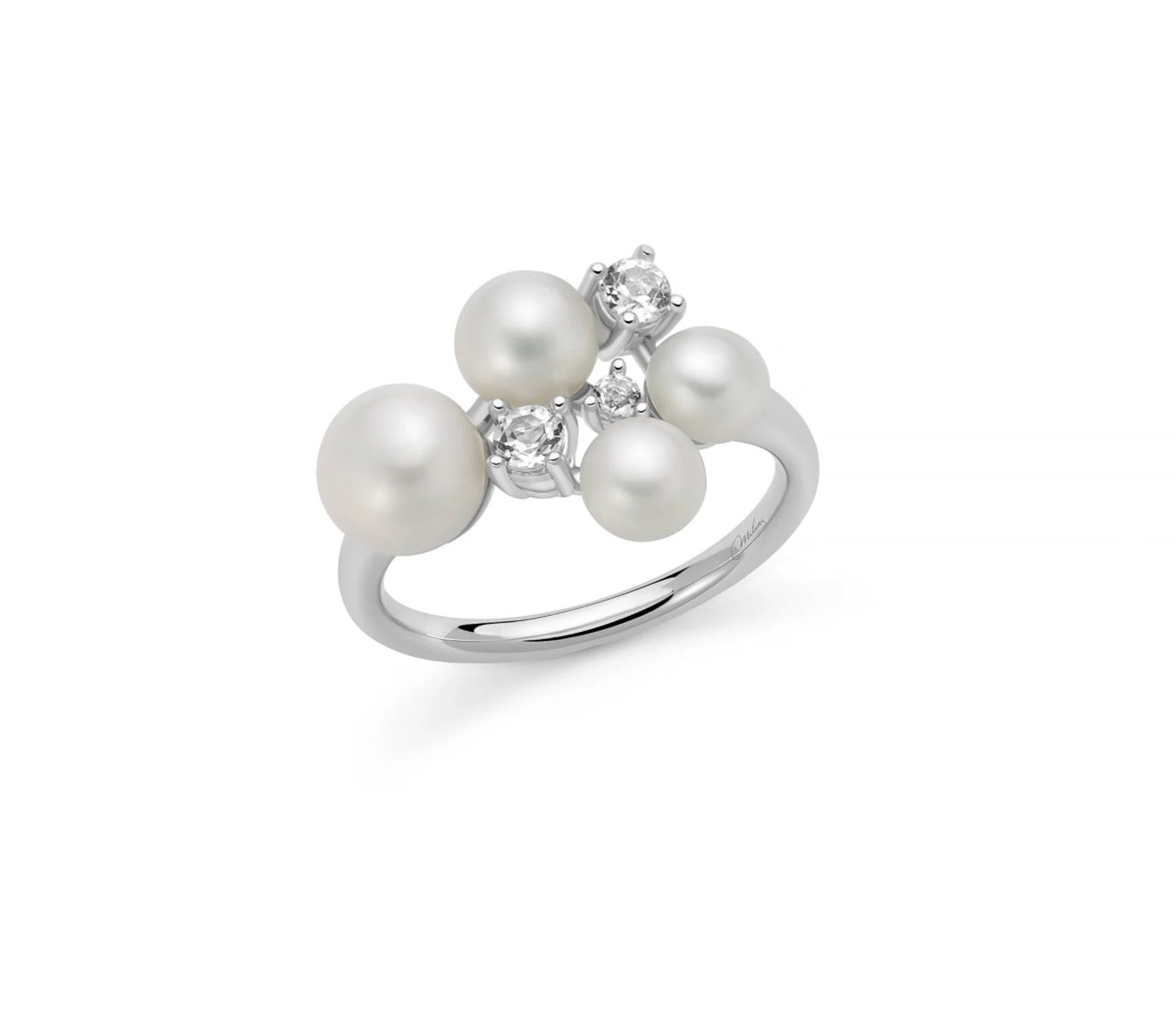 Anello Andromeda perle e topazi bianchi