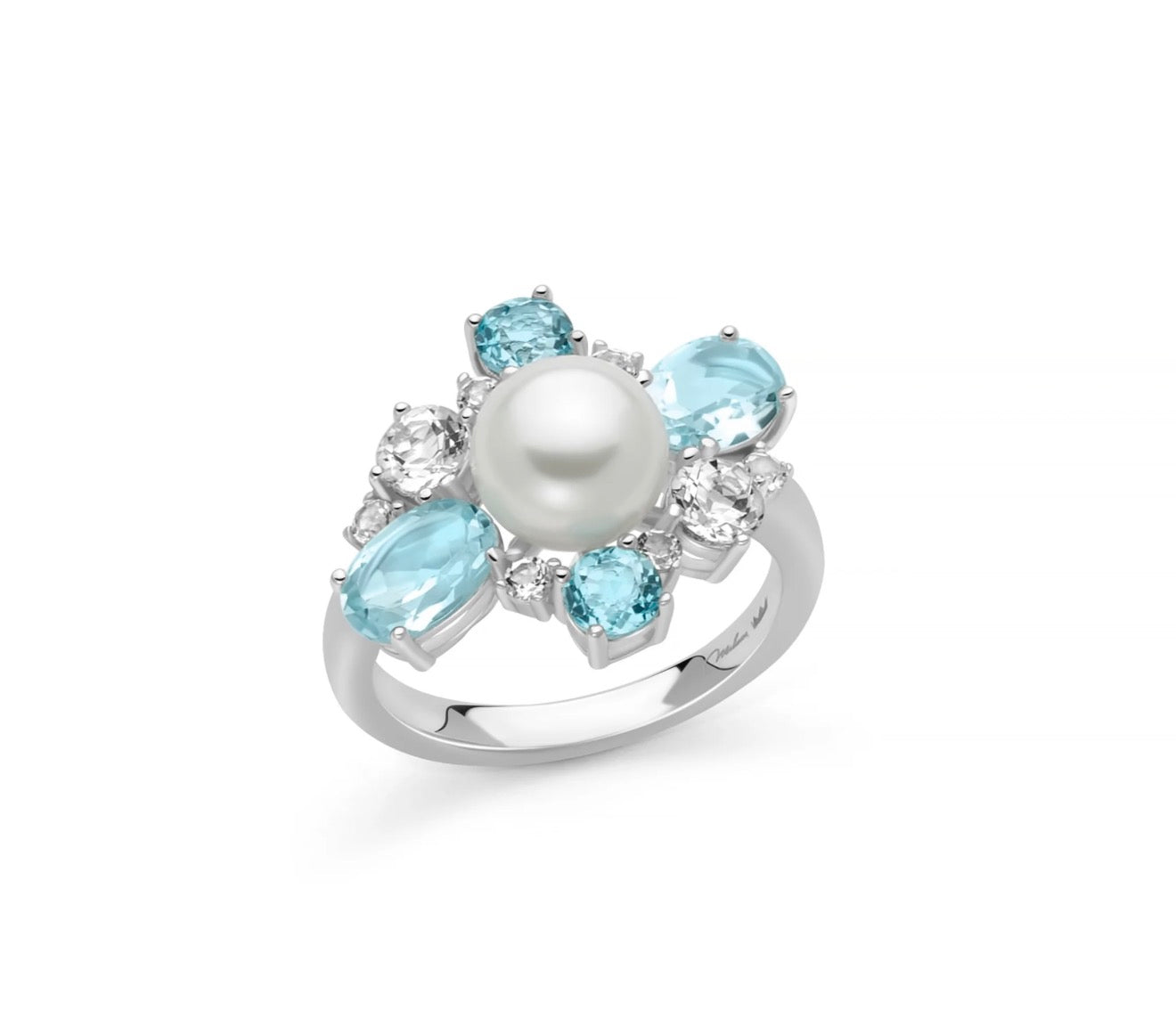 Anello Celestia con perla e  topazi.