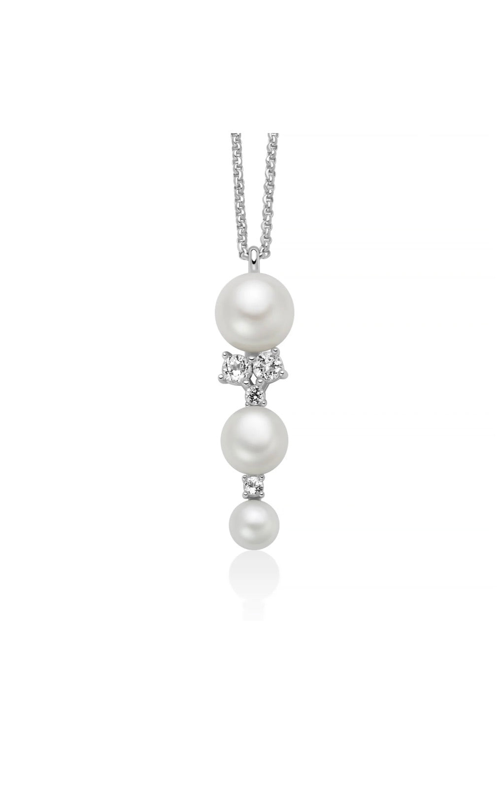 Collana Andromeda con pendente di quattro perle Oriente a scalare e topazi bianchi.
