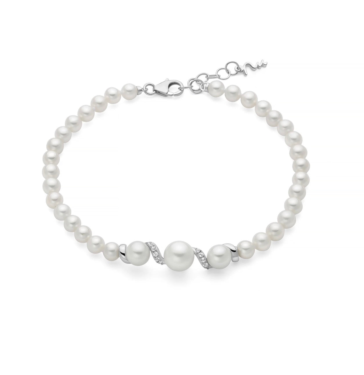 Bracciale di perle Eclisse con centrale in argento e topazi