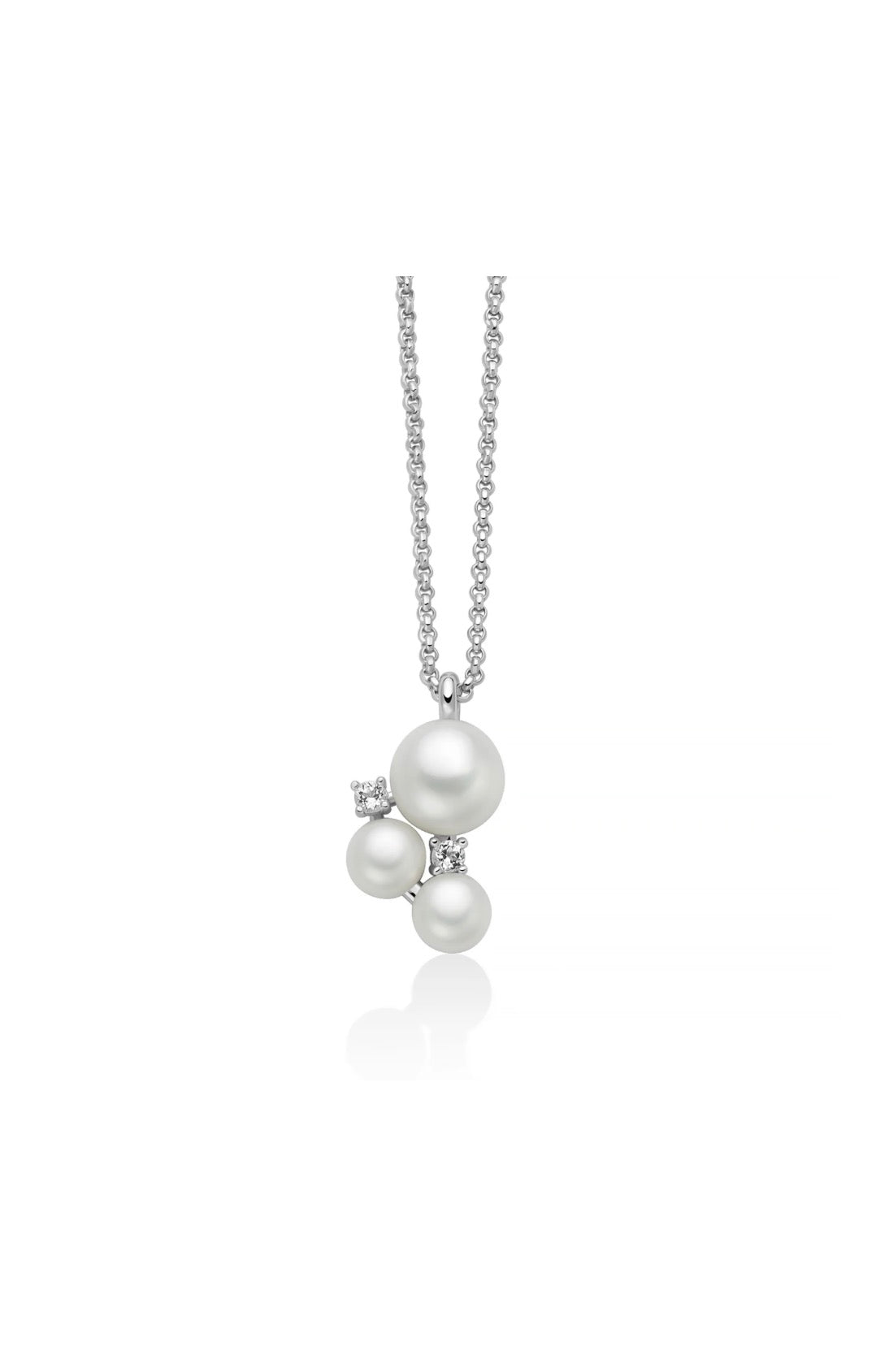 Collana Andromeda con pendente di tre perle Oriente e topazi bianchi.