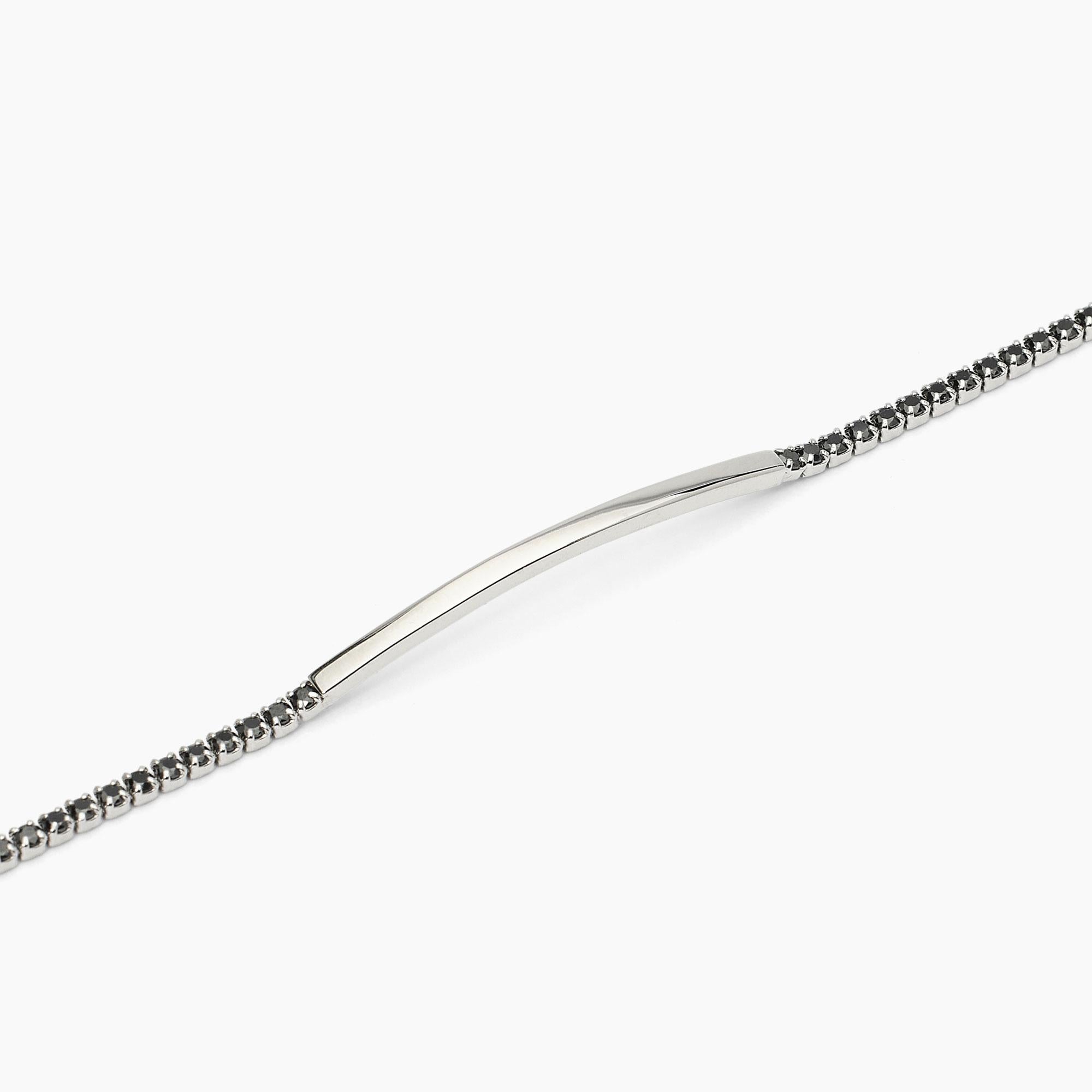 Bracciale in argento con piastra e zirconi neri GENTLEMAN