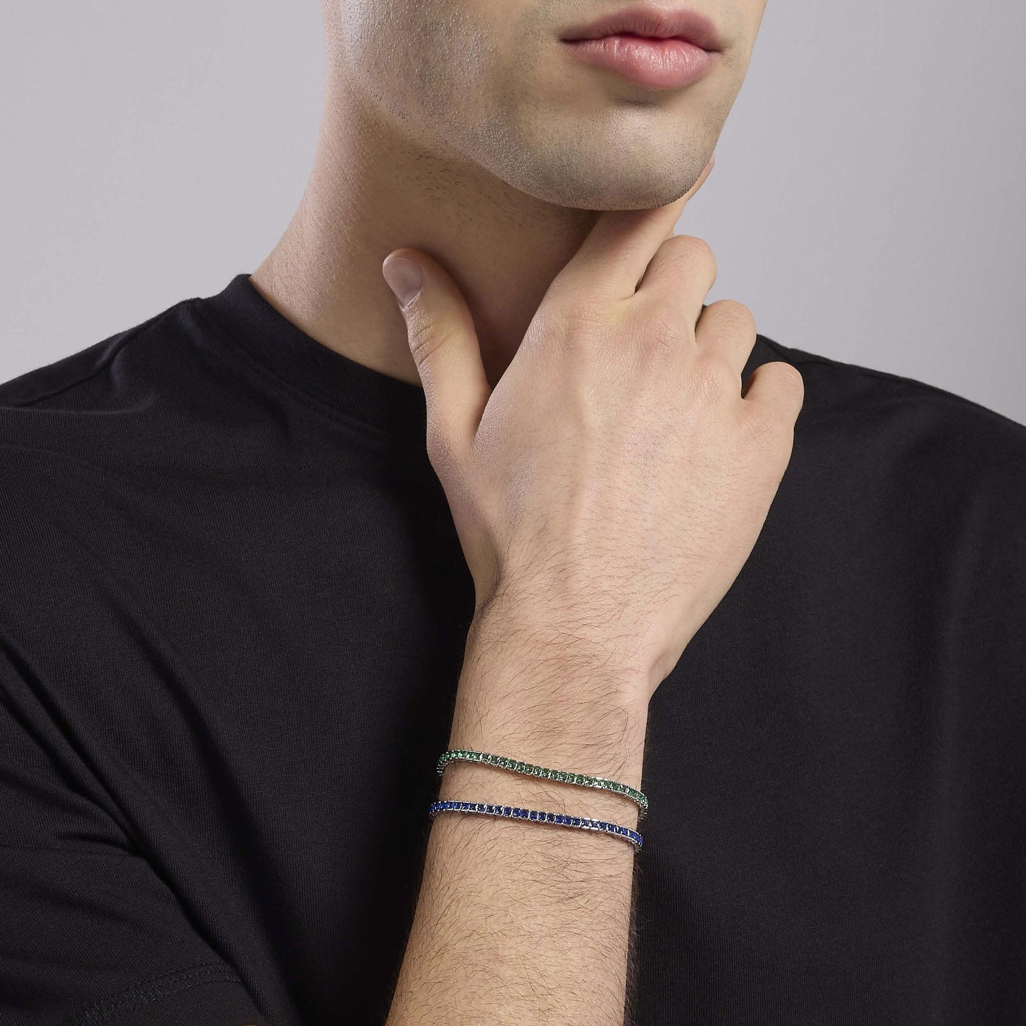 Bracciale tennis uomo con smeraldi sintetici| Mabina GioielliTennis Club
