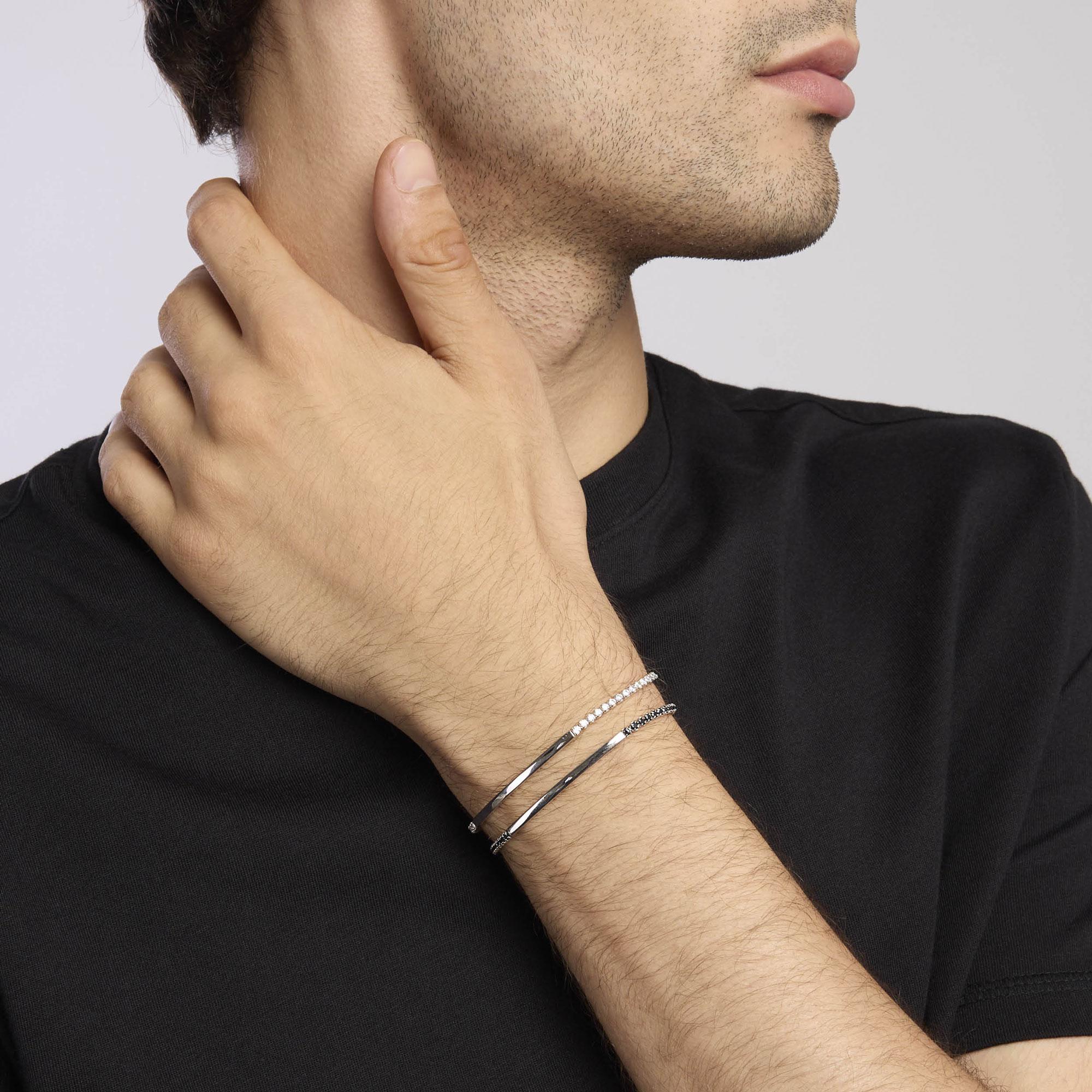 Bracciale in argento con piastra e zirconi neri GENTLEMAN