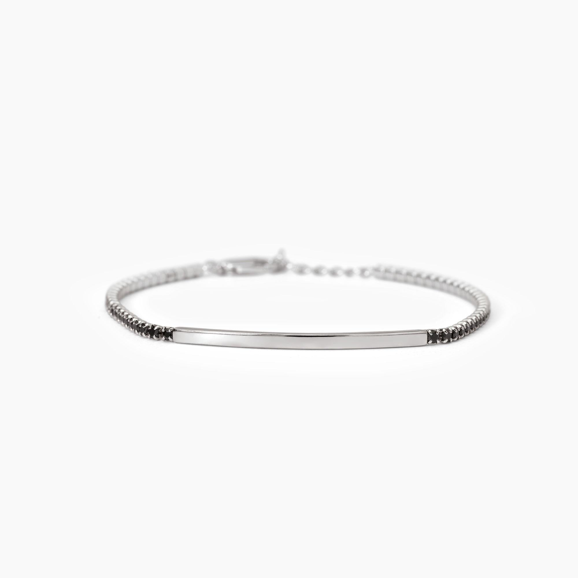 Bracciale in argento con piastra e zirconi neri GENTLEMAN