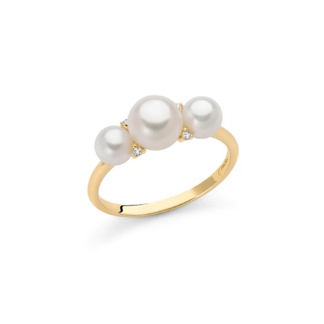 MILUNA ANELLO PERLE DIAMANTI ORO 9 KT