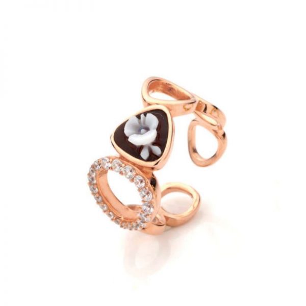Anello con due triangoli argento e zirconi