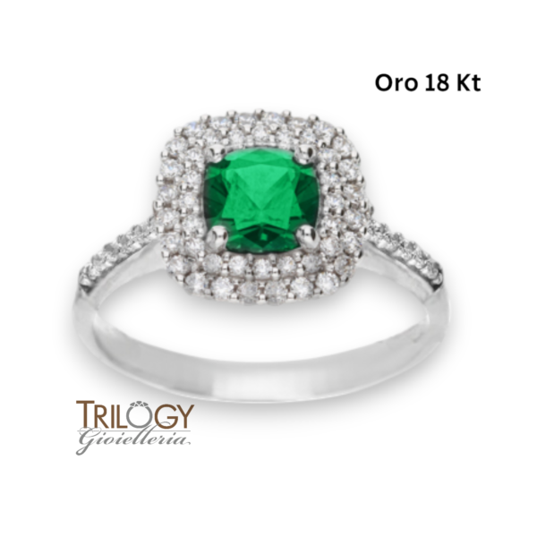 Anello Doppio contorno con pietra Verde