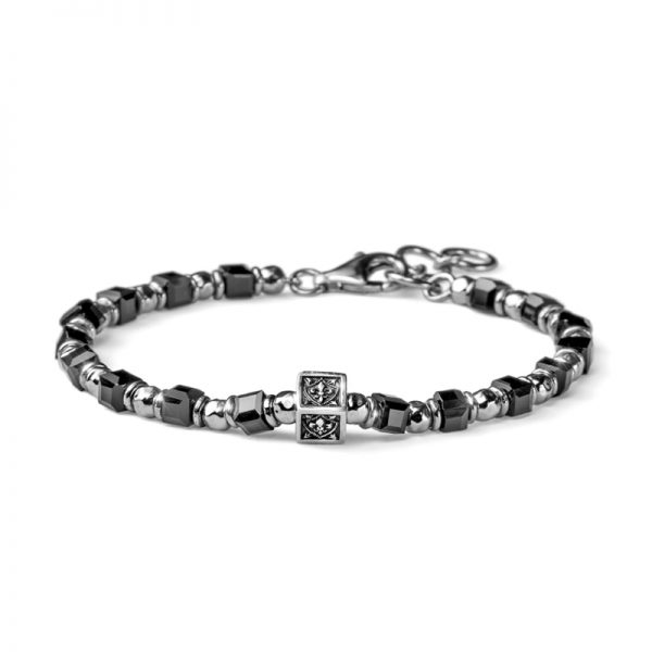 BRACCIALE UOMO COLLEZIONE TUSCANY ARGENTO E AGATA NERA ALTERNATI