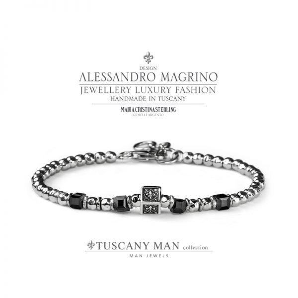 Bracciale uomo in Argento e Agata nera Collezione Tuscany