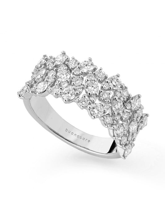 Anello Buonocore Donna - Classic in Oro Bianco 18 Carati con Pavè di Diamanti