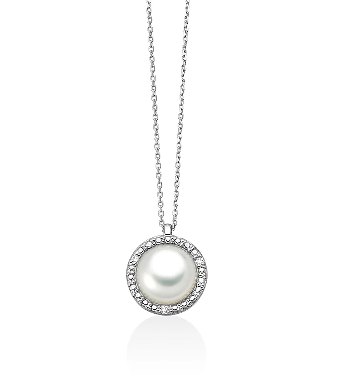 Collana Miluna perla Oriente bottone circondata di oro bianco 375 e diamanti