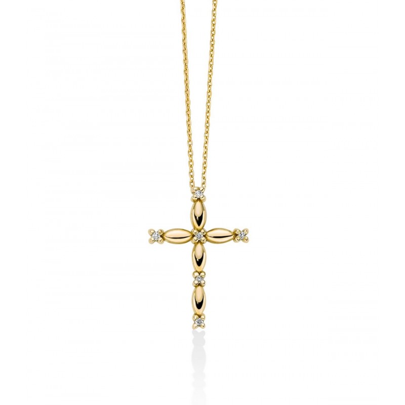 Collana Miluna croce e diamanti oro giallo 375