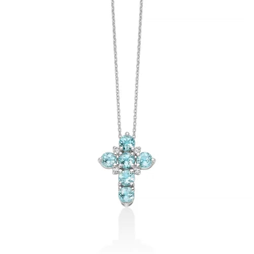Collana Miluna a croce Gemma del Cielo topazi e diamanti oro bianco 375