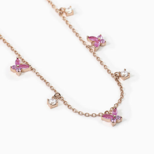 Girocollo in argento rosato con zirconi rosa e bianchi SECRET GARDEN