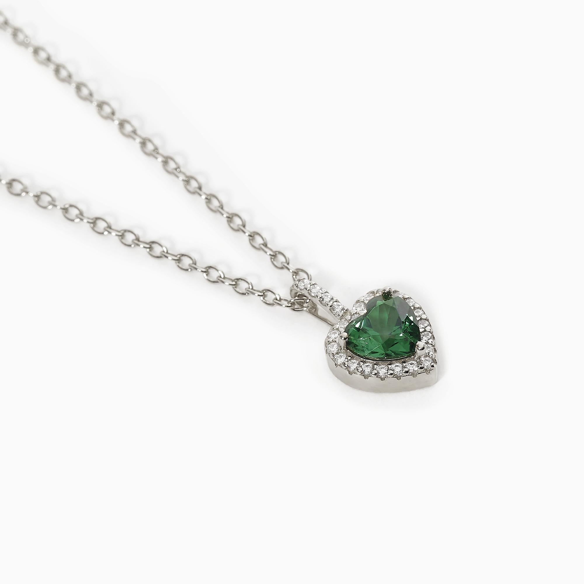Girocollo in argento con smeraldo sintetico taglio cuore LOVE AFFAIR