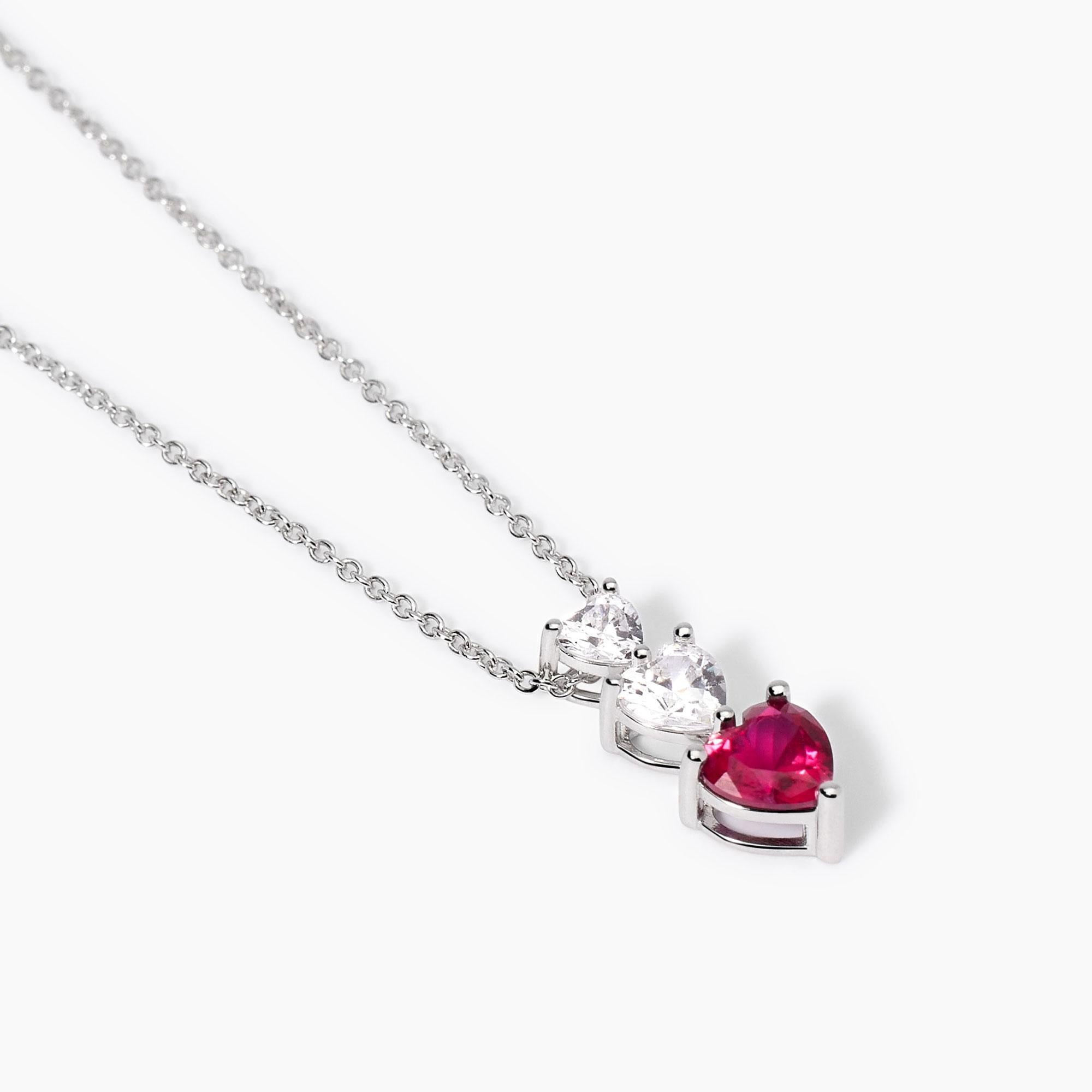 Girocollo con cuori in zirconi e rubino sintetico LOVELY