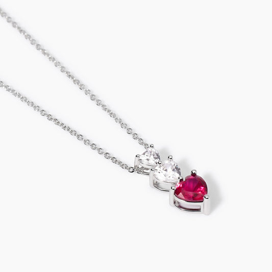 Girocollo con cuori in zirconi e rubino sintetico LOVELY
