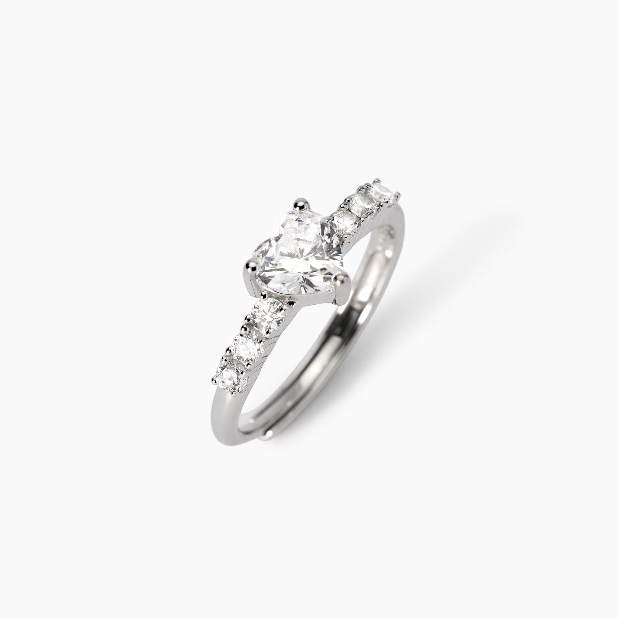 Anello regolabile con cuore in zirconi ROUGE