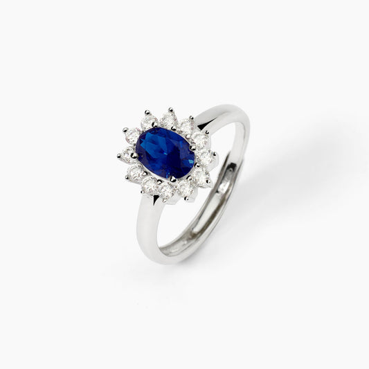Anello in argento con zaffiro sintetico ovale