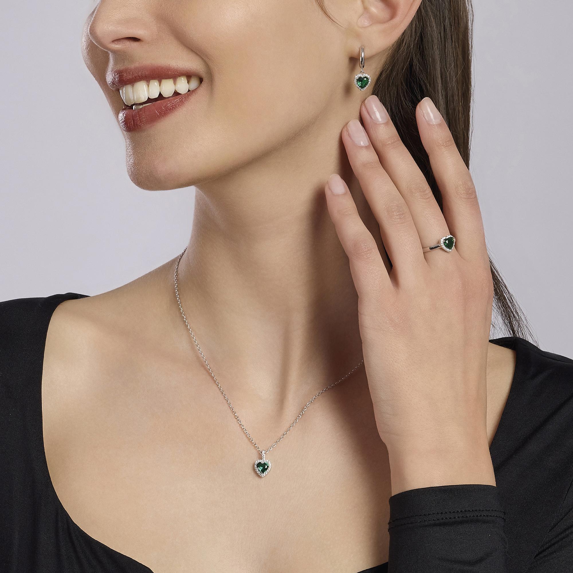 Girocollo in argento con smeraldo sintetico taglio cuore LOVE AFFAIR