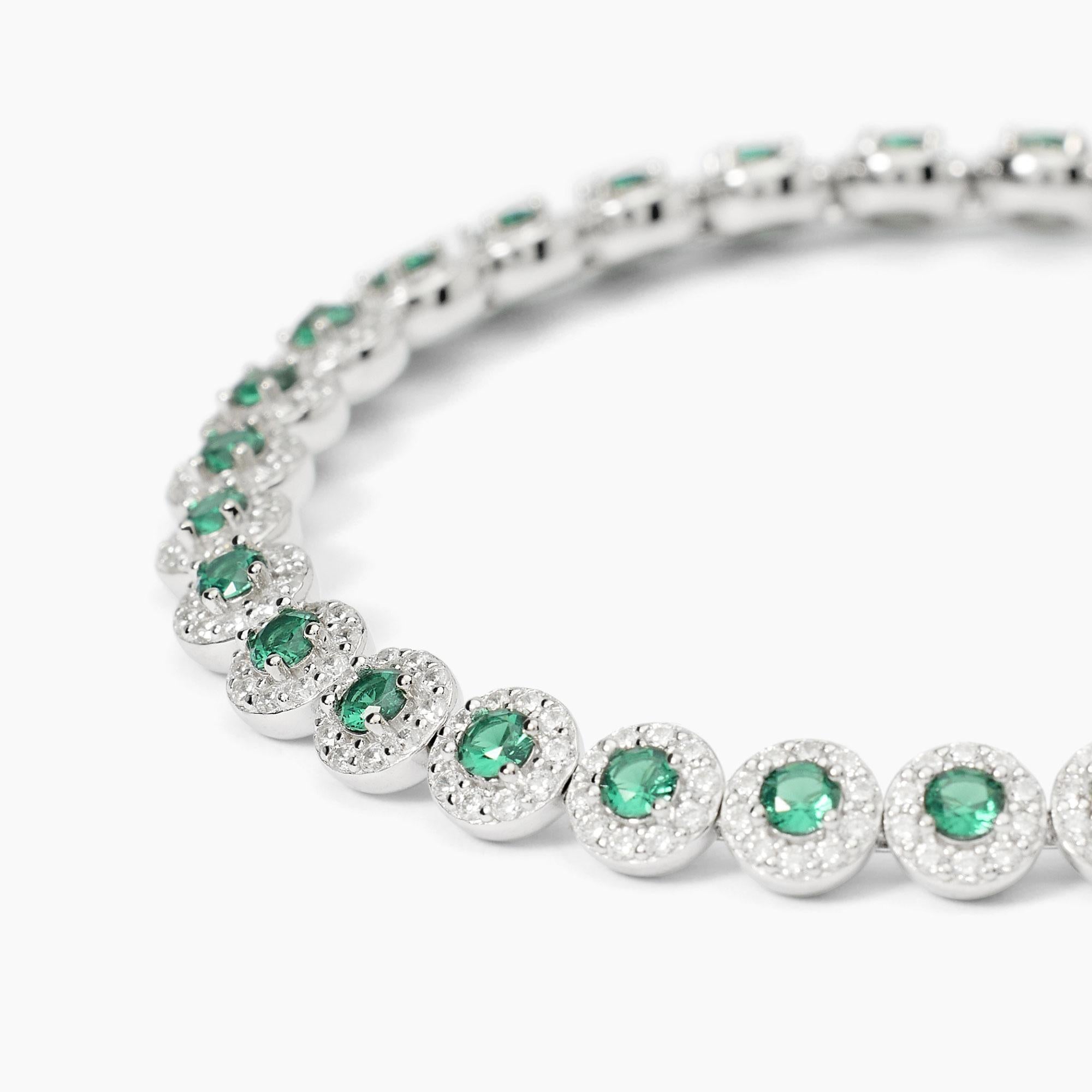 Bracciale tennis in argento con smeraldi sintetici MILANESIENNE
