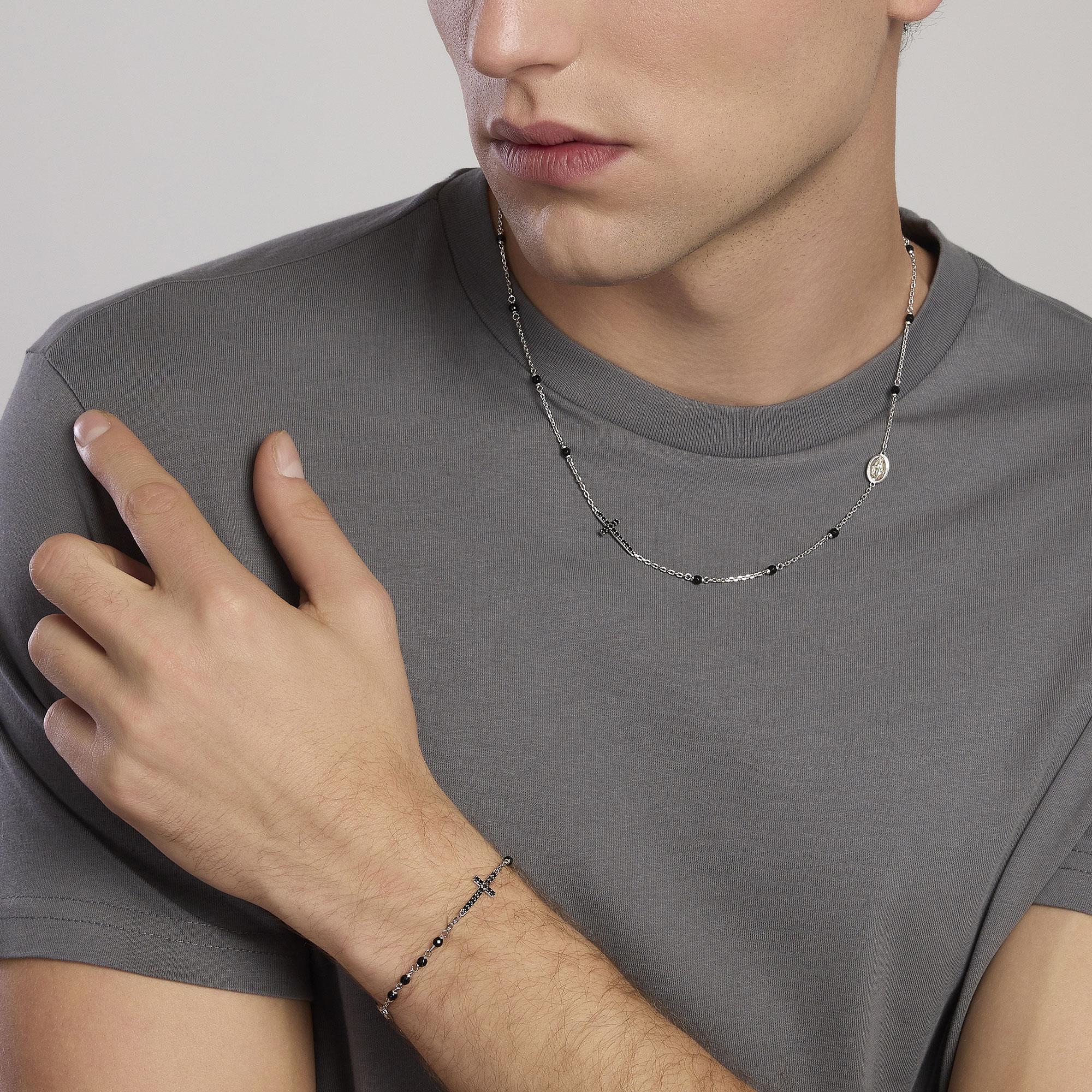 Collana uomo in argento con croce e Madonnina MYSTICAL