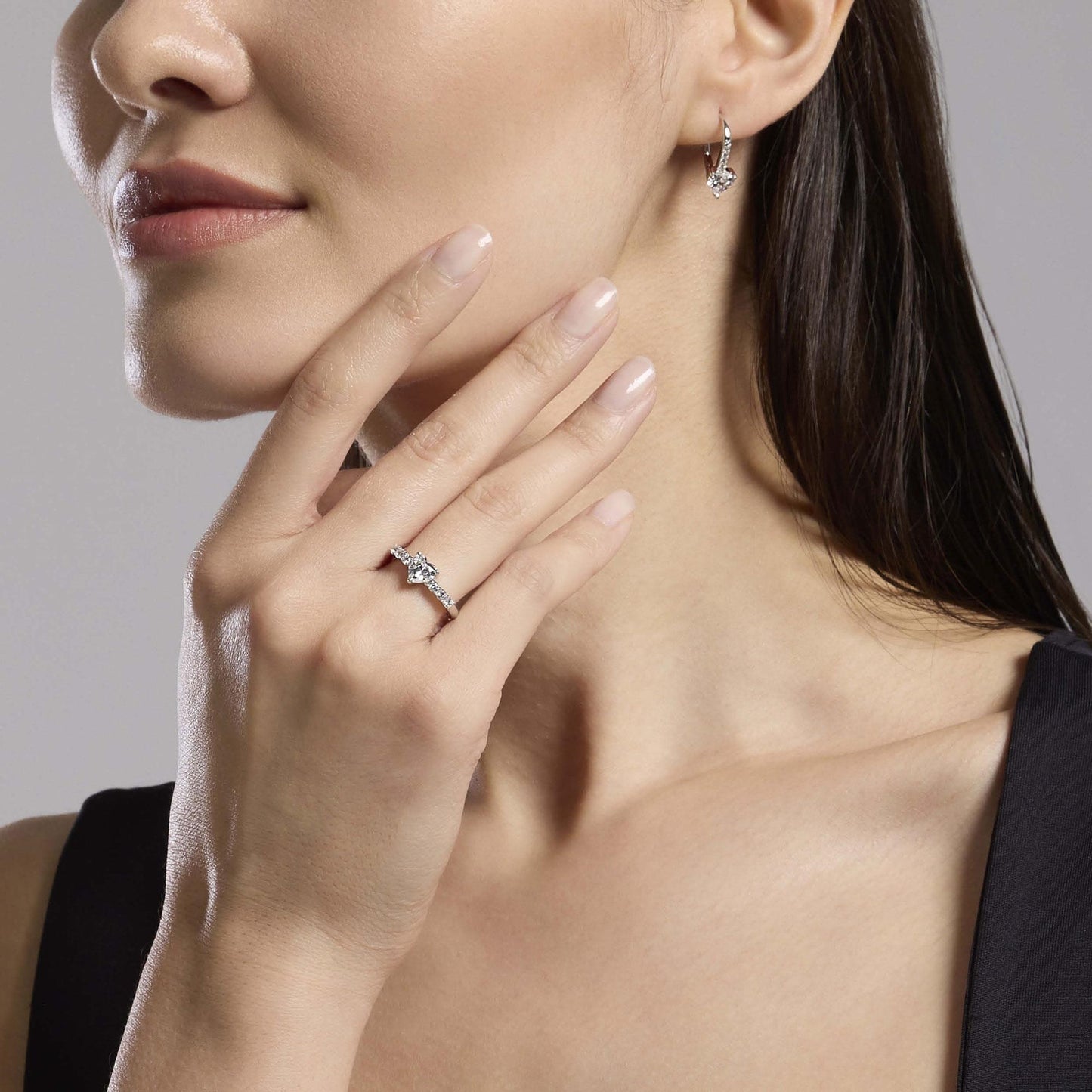 Anello regolabile con cuore in zirconi ROUGE