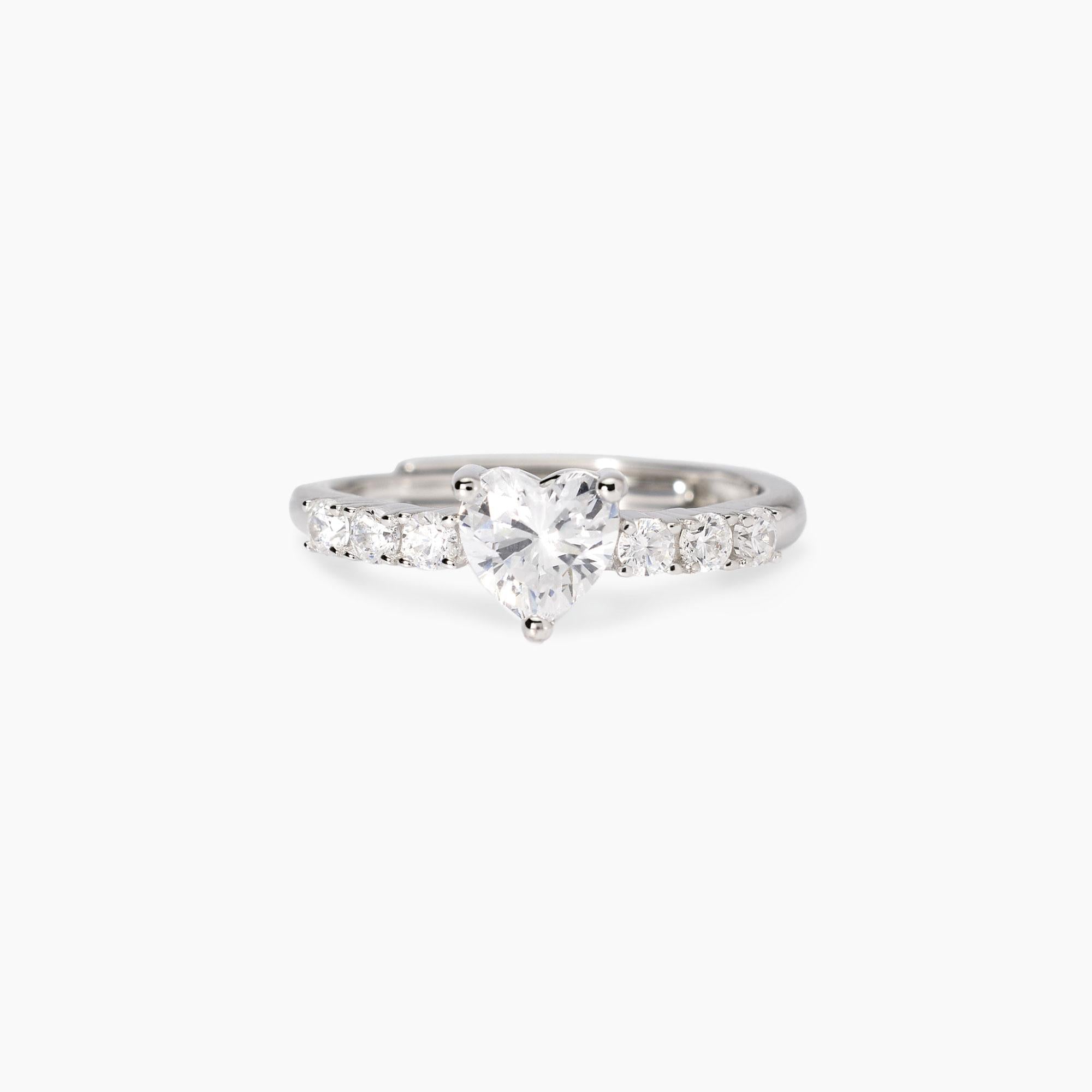 Anello regolabile con cuore in zirconi ROUGE