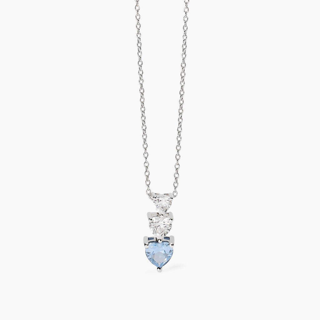 Girocollo con cuori in zirconi e acquamarina sintetica LOVELY