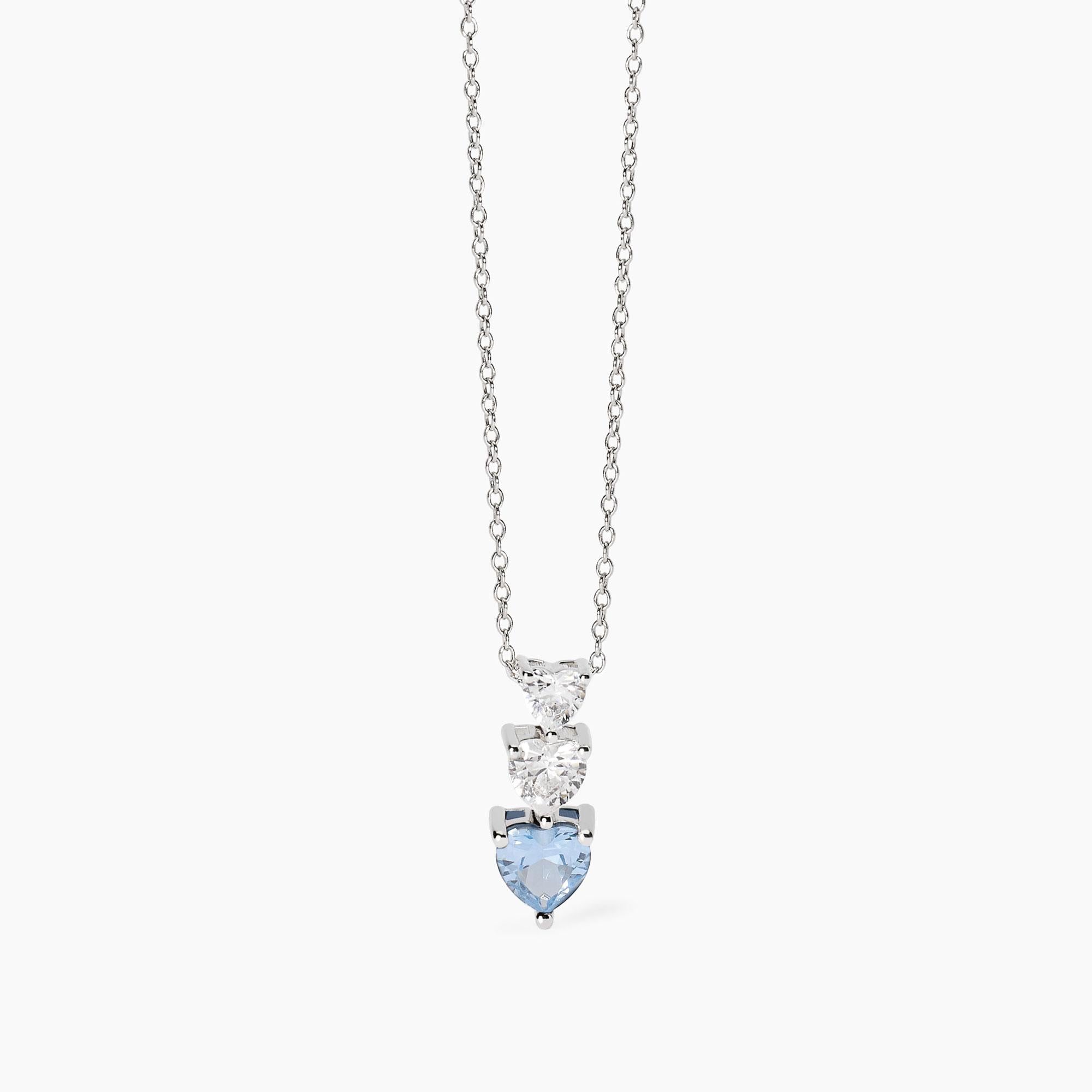 Girocollo con cuori in zirconi e acquamarina sintetica LOVELY