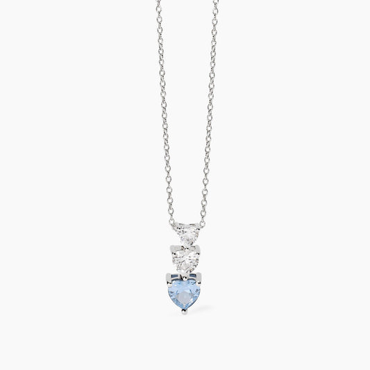 Girocollo con cuori in zirconi e acquamarina sintetica LOVELY