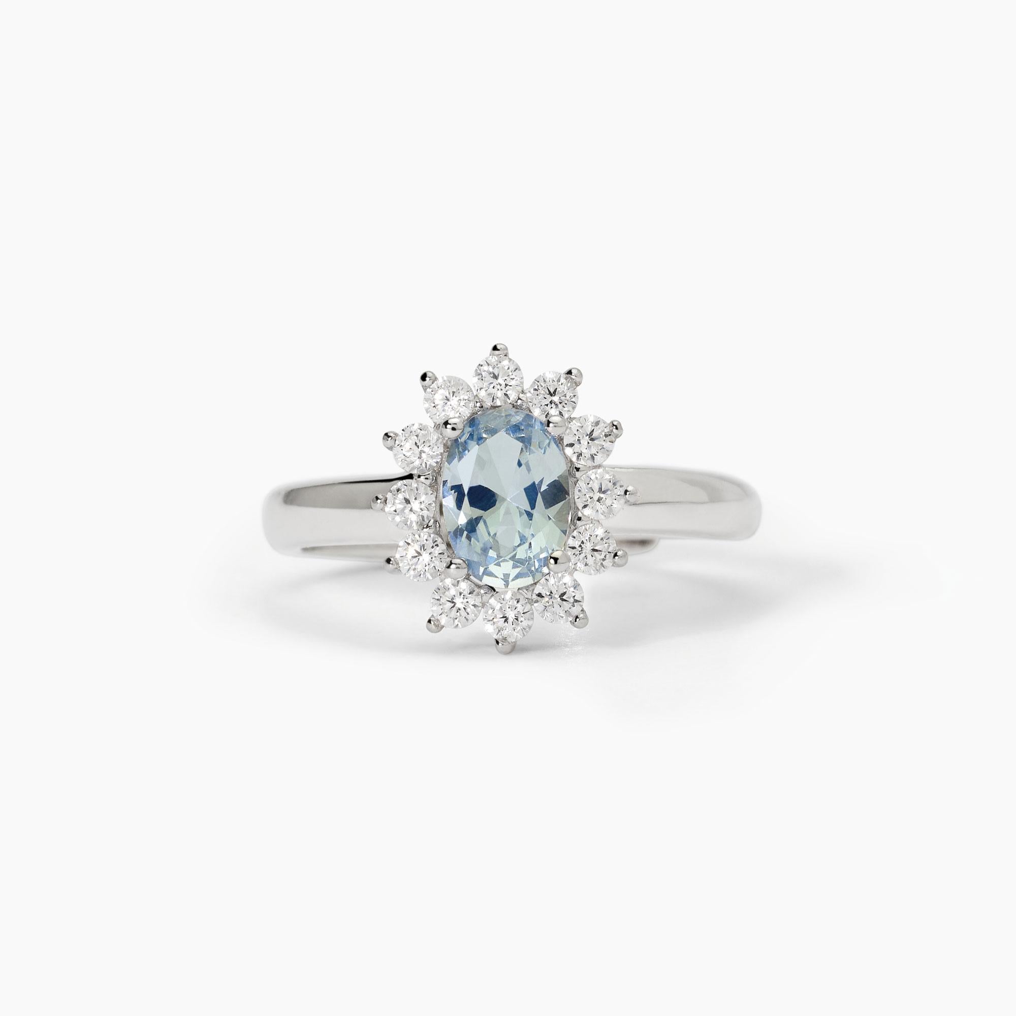 Anello in argento con acquamarina sintetica ovale