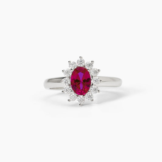 Anello in argento con rubino sintetico ovale