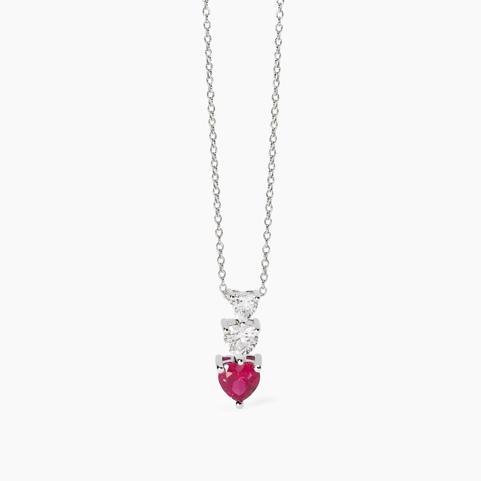 Girocollo con cuori in zirconi e rubino sintetico LOVELY