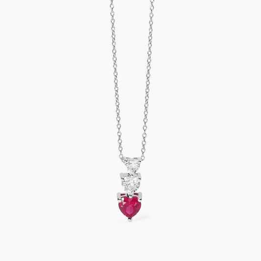 Girocollo con cuori in zirconi e rubino sintetico LOVELY