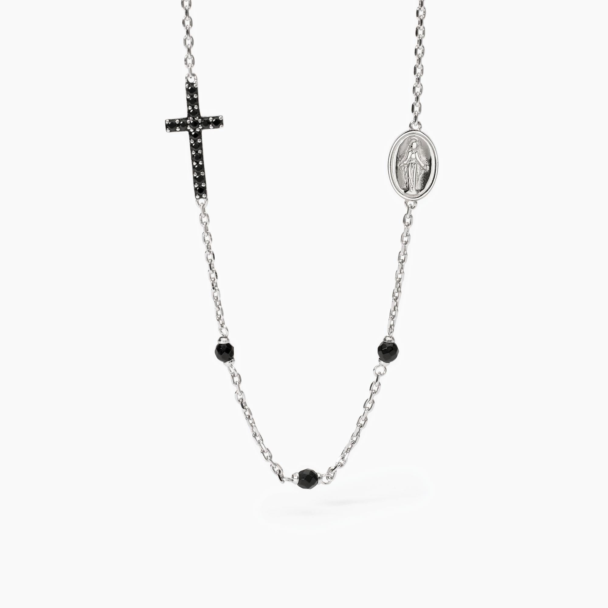 Collana uomo in argento con croce e Madonnina MYSTICAL
