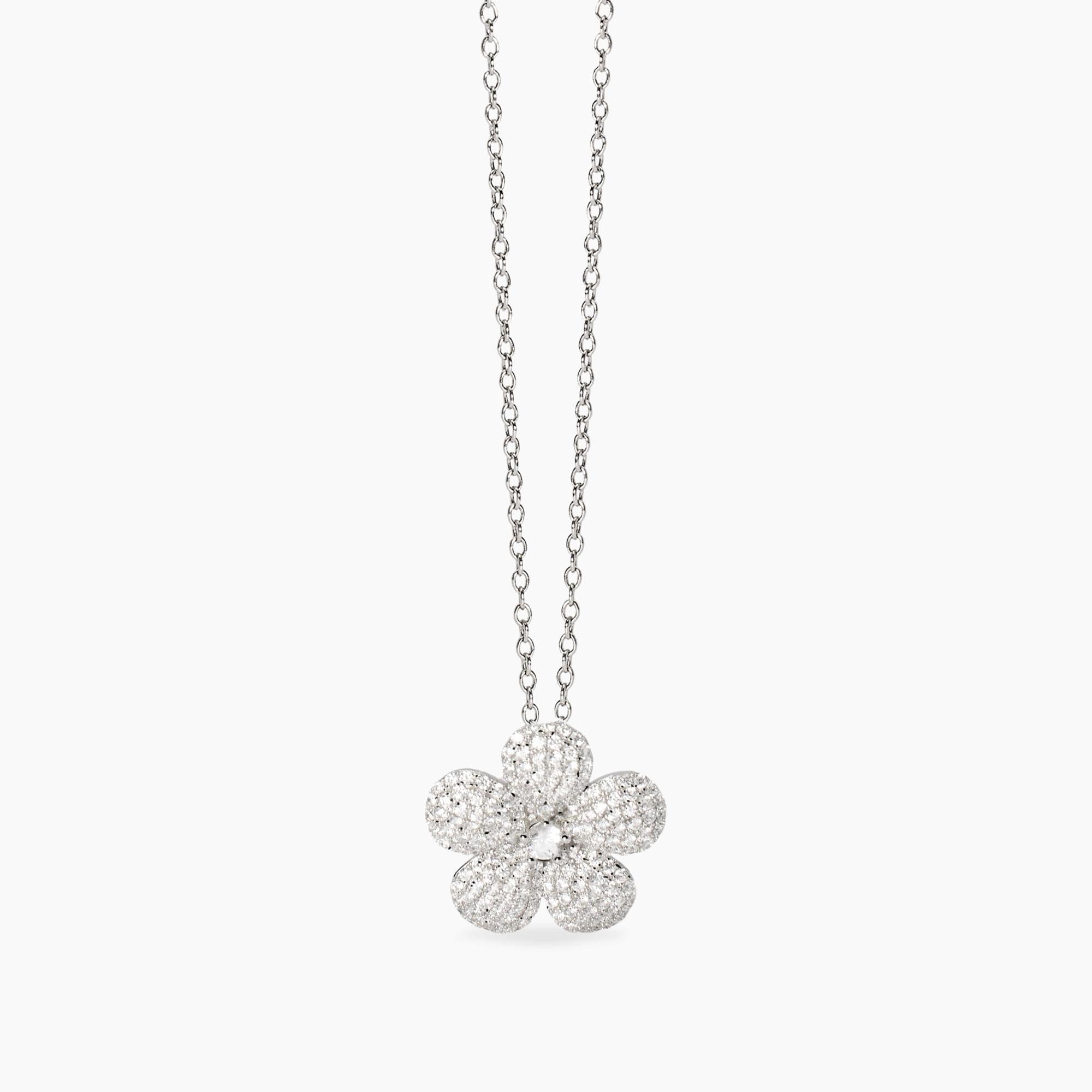Girocollo in argento con fiore in zirconi
