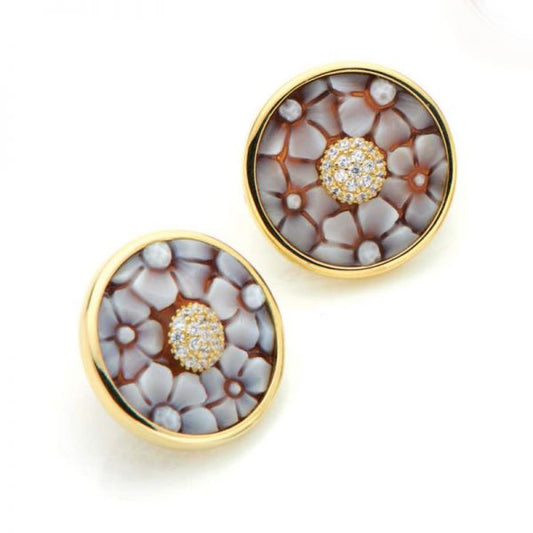 Orecchini in Argento dorato, Zirconi e Cameo