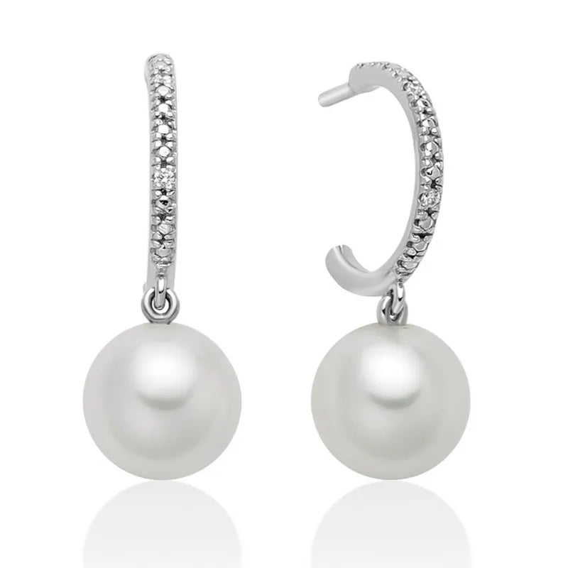 Orecchini Miluna a cerchio con perla Oriente pendente oro bianco 375